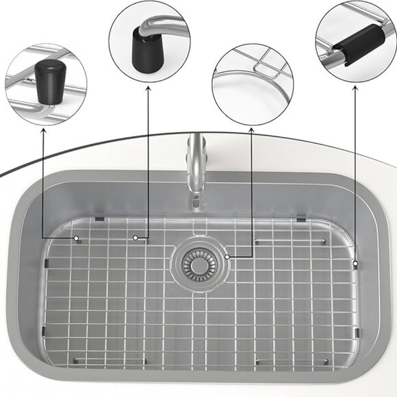 Sink Protector Grid 26-1/16" x 14-1/16", Rear Drain with Corner Radius 3-1/2", 3 - Picture 3 of 4